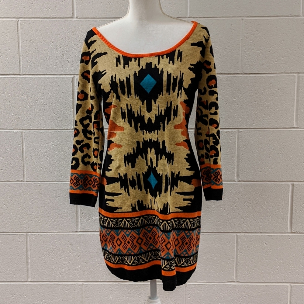 Flying Tomato Aztec Leopard-print knit Dress XL